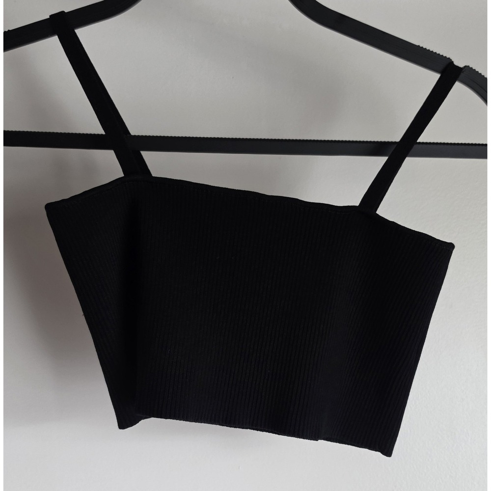 Rokh Black Ribbed Crop Top Size M Square Neck Sleeveless Minimalist Designer